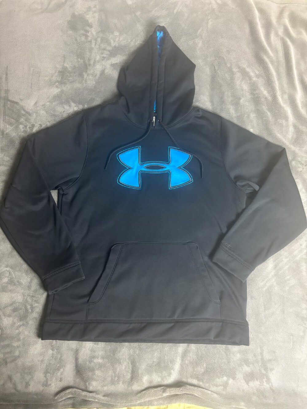 Under Armour Storm Hoodie Men’s Large Black Blue Big Logo Pullover Y2K Athletic